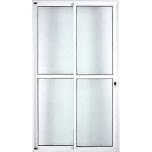 Porta de Alumínio de Correr Balcão 2 Folhas 210 x 150 Branco Linha 25 com Chave