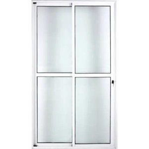 Porta de Alumínio de Correr Balcão 2 Folhas 210 x 120 Branco Linha 25 com Chave