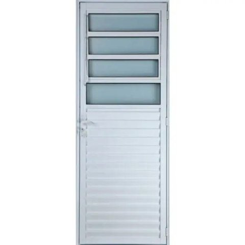 Porta de Alumínio Basculante Cor Branco 210 x 100 Esquerda Vidro Mini Boreal Linha All Soft