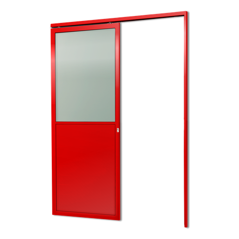 Porta de Correr Suspensa Meia Lambril Meia Vidro Dir L.25 Vermelha 210x80 Brimak