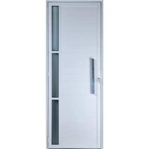 Porta de Alumínio Lambril com Visor e Puxador Cor Branco 210 x 80 Direita Linha All Soft