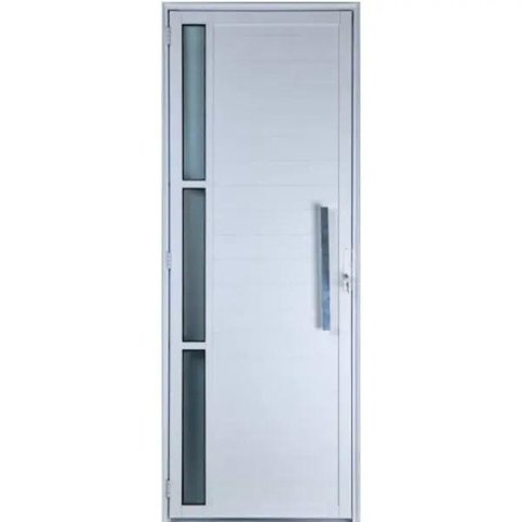 Porta de Alumínio Lambril com Visor e Puxador Cor Branco 210 x 90 Direita Linha All Soft
