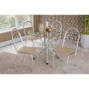 Ver imagem 1 de Conjunto: Mesa de Cozinha Volga C/ Tampo de Vidro 95cm e 4 Cadeiras Holanda Cromada - Courano Bege