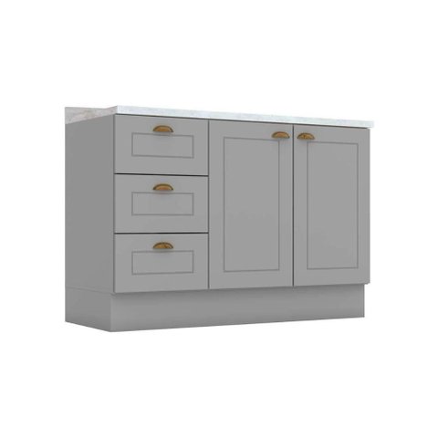 Gabinete de Cozinha Modulado Balcão para Pia com Tampo Americana com 2 Portas e 3 Gavetas 120cm