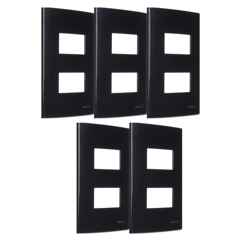 Kit 5 Placa 4x2 2 Postos Separados Preta Sleek Margirius Cor:preto