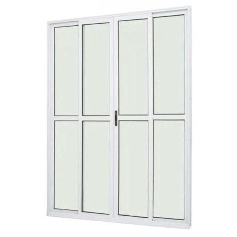 Porta de Alumínio de Correr Balcão 4 Folhas 210 x 200 Branco Linha 25 com Chave