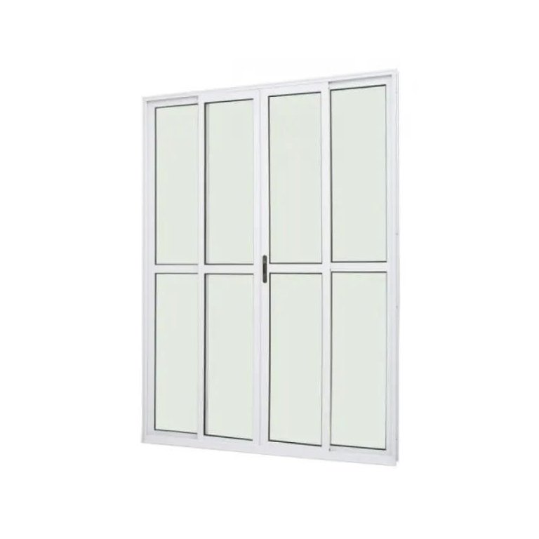 Porta de Alumínio de Correr Balcão 4 Folhas 210 x 200 Branco Linha 25 com Chave