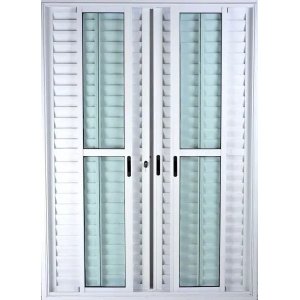 Porta de Alumínio de Correr Balcão 6 Folhas 210 x 200 Branco Linha 25 com Chave