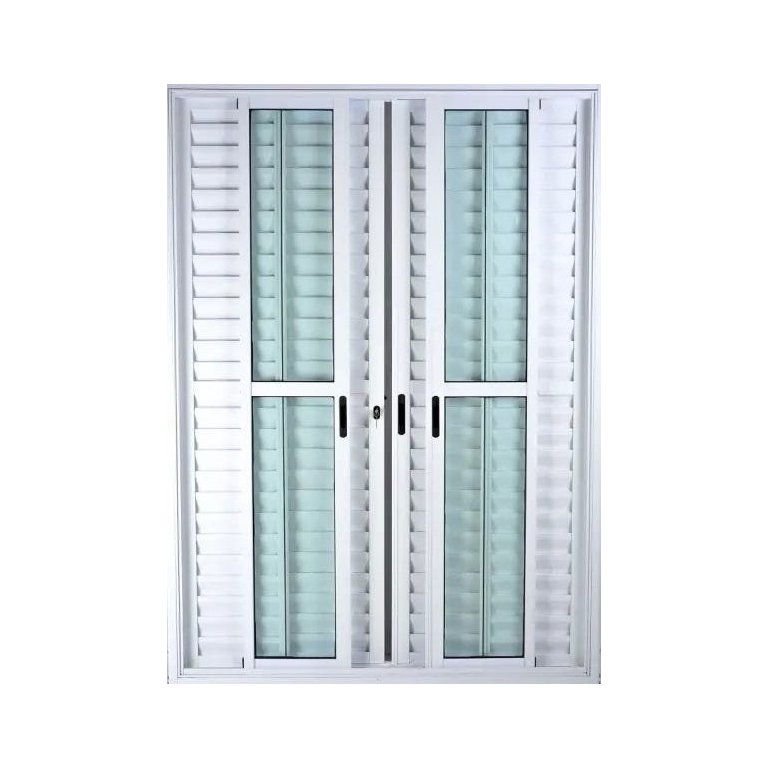 Porta de Alumínio de Correr Balcão 6 Folhas 210 x 200 Branco Linha 25 com Chave