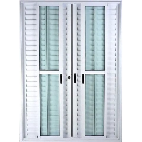 Porta de Alumínio de Correr Balcão 6 Folhas 210 x 200 Branco Linha 25 com Chave