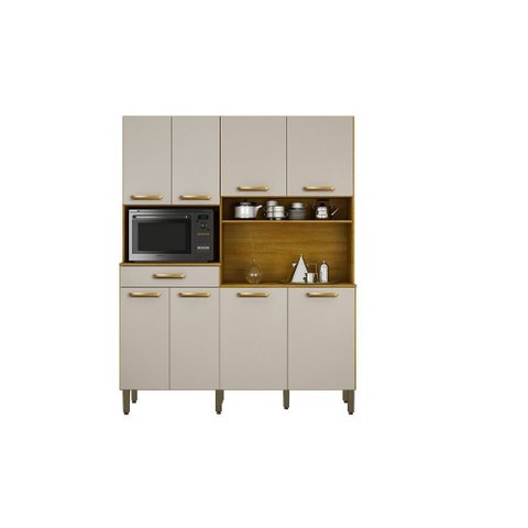 Armário de Cozinha Pratic 7 Portas e 1 Gaveta - Chf Móveis Cinamomo/off White