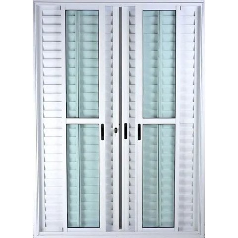 Porta de Alumínio de Correr Balcão 6 Folhas 210 x 180 Branco Linha 25 com Chave