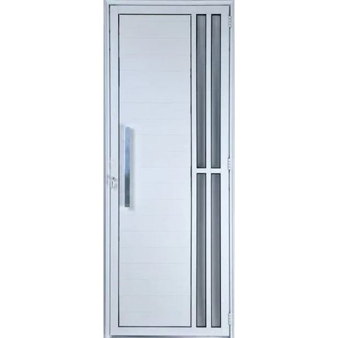 Porta de Alumínio Lambril com Visor e Puxador 2 Torres Branco 210 x 100 Direita Linha All Soft