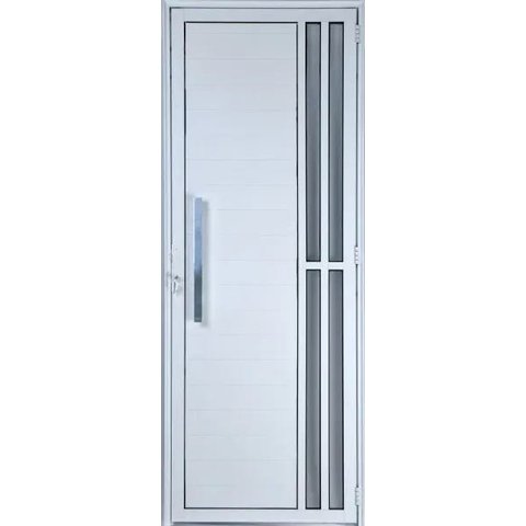 Porta de Alumínio Lambril com Visor e Puxador 2 Torres Branco 210 x 80 Direita Linha All Soft
