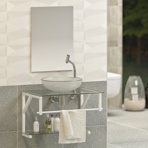 Gabinete para Banheiro Vidro Glass 60cm Branco com Cuba Incolor