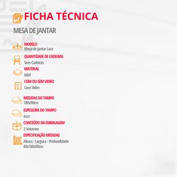 Mesa para Sala de Jantar Lara 180cm Em MDF e Vidro - 5