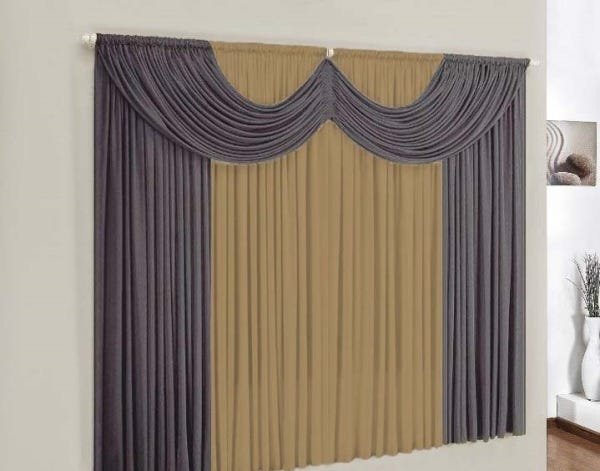Cortina Paris Cinza e Avelã 2,00m x 1,70m - Varão Simples - 1