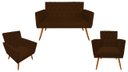 Ver imagem 1 de Kit Namoradeira + 2 Poltronas Decorativa Nina Capitonê Suede Marrom Pés Madeira Ms Decor