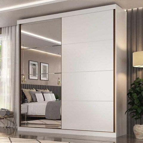 Guarda Roupa Casal 219cm 2 Portas de Correr C/ Espelho Cor:branco