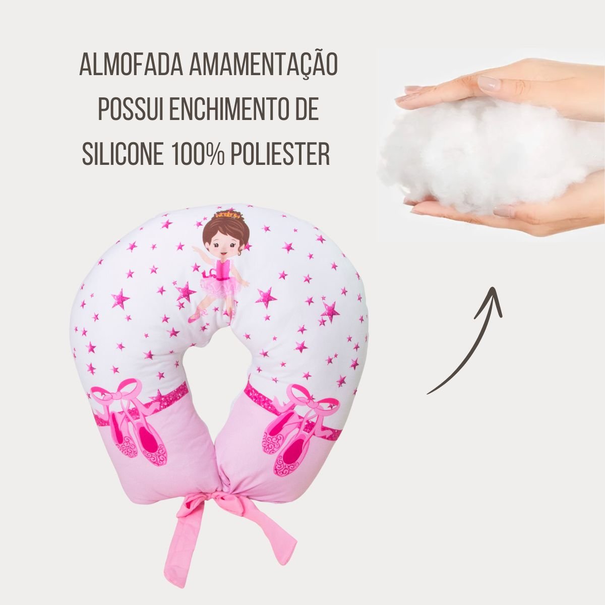 Almofada Amamentação Estampada Bebê Menina com Enchimento e Zíper - Bailarina Encantada - 6