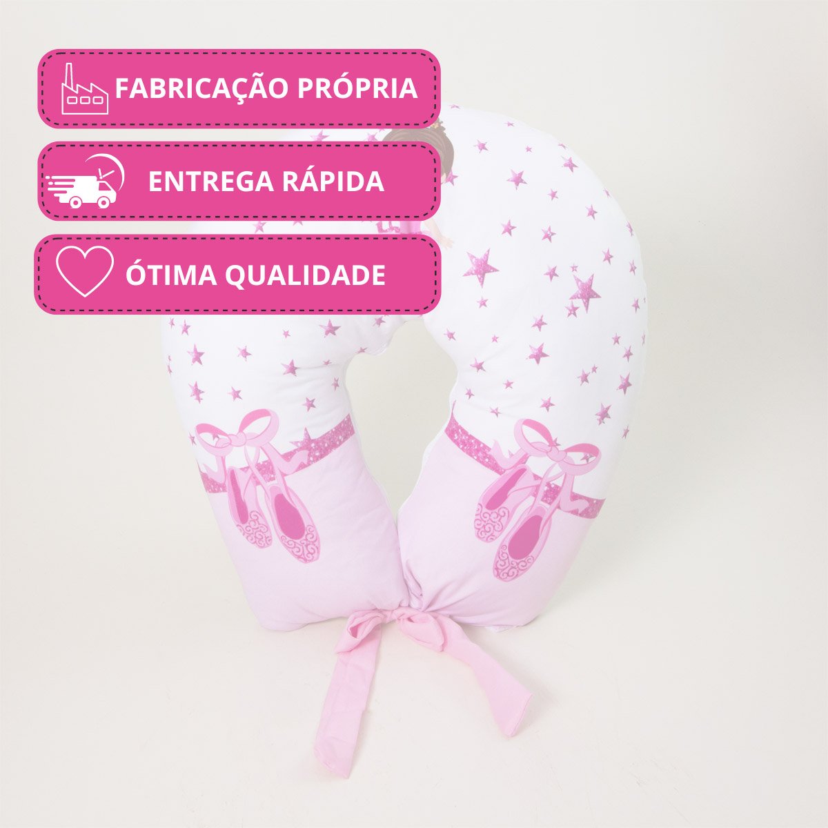 Almofada Amamentação Estampada Bebê Menina com Enchimento e Zíper - Bailarina Encantada - 5