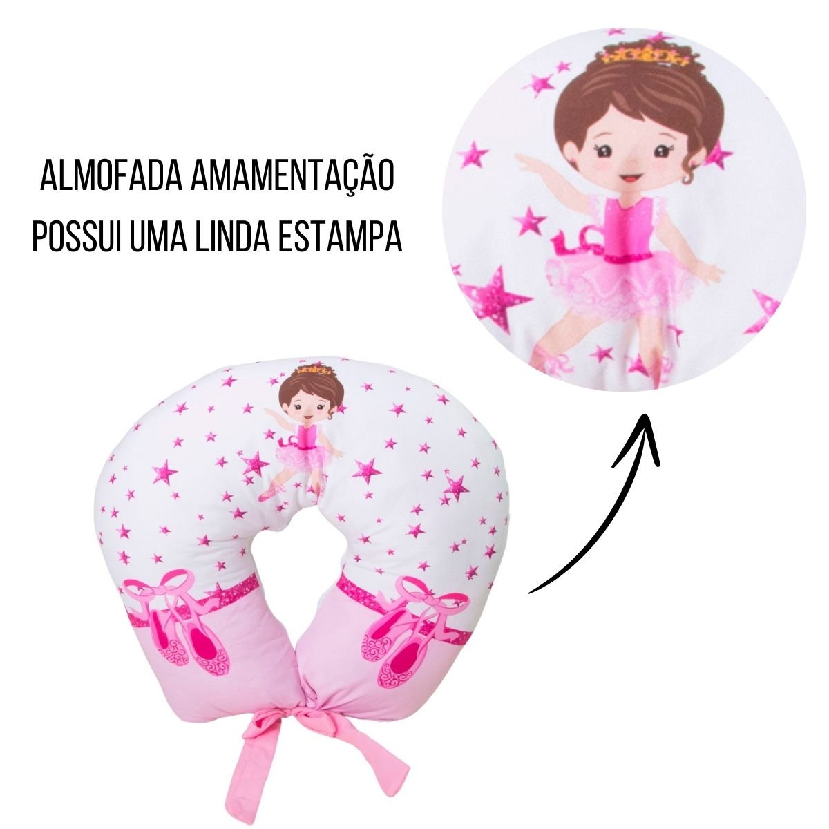 Almofada Amamentação Estampada Bebê Menina com Enchimento e Zíper - Bailarina Encantada - 8