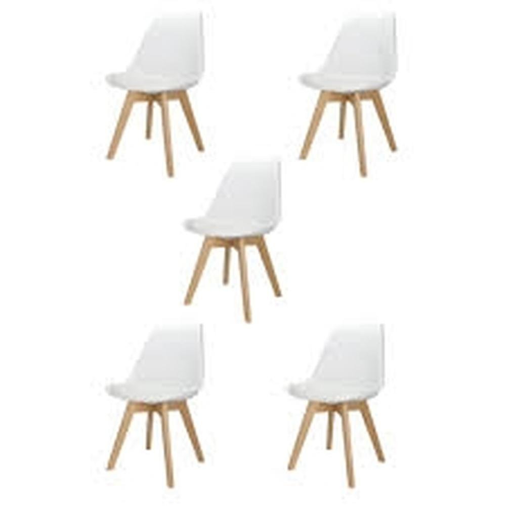 Kit C| 5 Cadeira Leda Branca - Charles Eames Wood com Almofada - 1