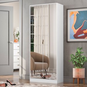 Sapateira Multiuso Estante com Espelho Grife - Nanda Decor:branco