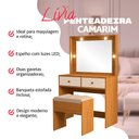Ver imagem 3 de Penteadeira Lívia Espelho com Luzes 2 Gavetas + Banqueta para Maquiagem e Quarto - Nature/off-white