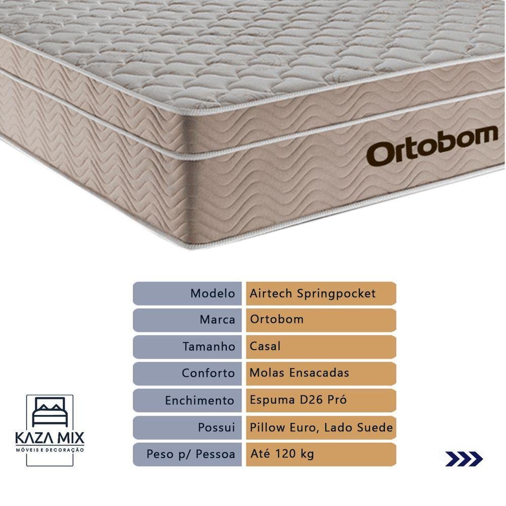 Cama Box Casal Marrom e Colchão Ortobom Airtech Springpocket - 5