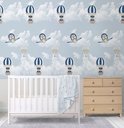 Ver imagem 1 de Papel de Parede Urso Baloeiro Azul Infantil Colorido Rolo 3m
