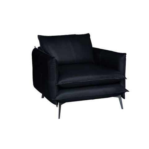 Poltrona Decorativa Sala de Estar América Couro Azul Marinho - Mozzelar