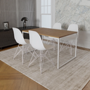 Ver imagem 1 de Mesa Industrial Base Ferro Branco Tampo 137x90 Amendoa 4 Cadeiras Eames Ferro Branco Assento Branco