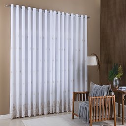Cortina Luxo Gaze de Linho Bordada Forro Microfibra Alto Padrão 4,00x2,80 Bege - 1