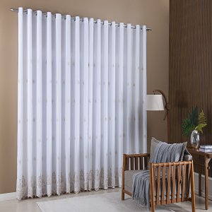Cortina Luxo Gaze de Linho Bordada Forro Microfibra Alto Padrão 4,00x2,80 Bege