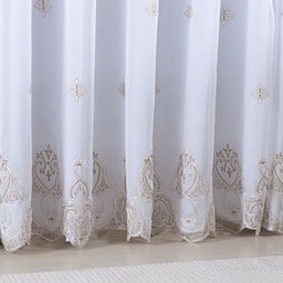 Cortina Luxo Gaze de Linho Bordada Forro Microfibra Alto Padrão 4,00x2,80 Bege - 3