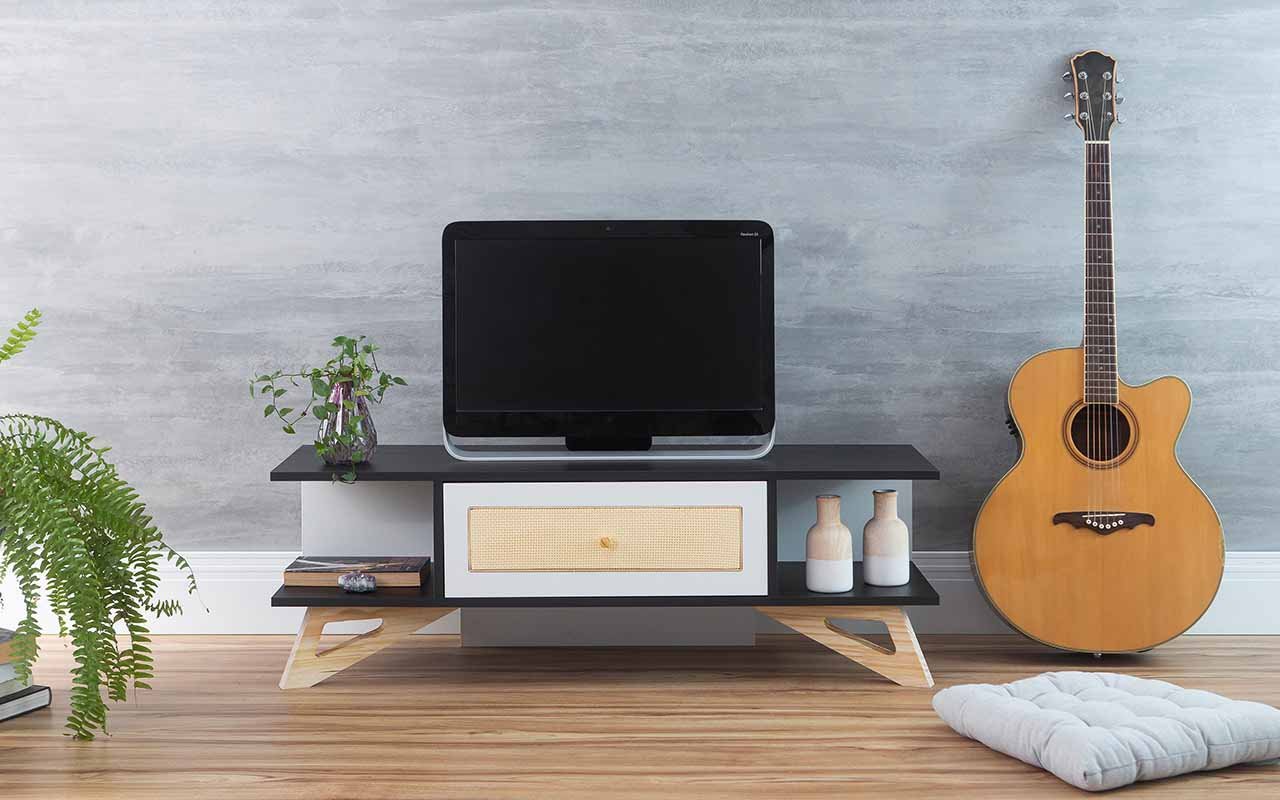 Tae Rack Condah RACK BAIXO STILLS PRETO E BRANCO COM TAEDA 108X33,6X35,5CM | MadeiraMadeira