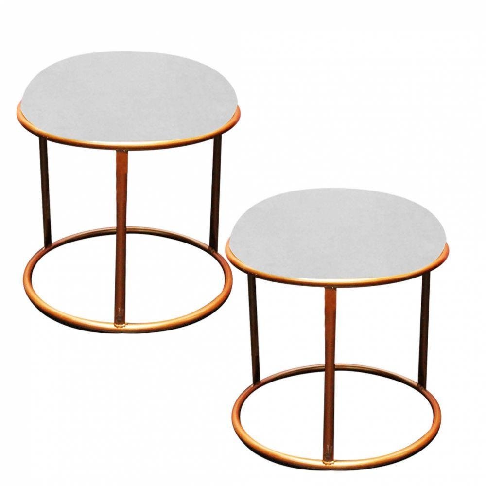 Kit 02 Puffs Banqueta Malta Aramado Bronze Suede Branco MadeiraMadeira