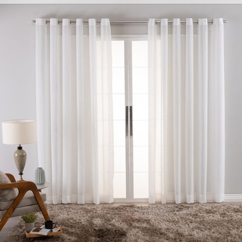 Cortina Linho de Gaze Off White 280x230cm para Varão Fastlar Cortina para Varão