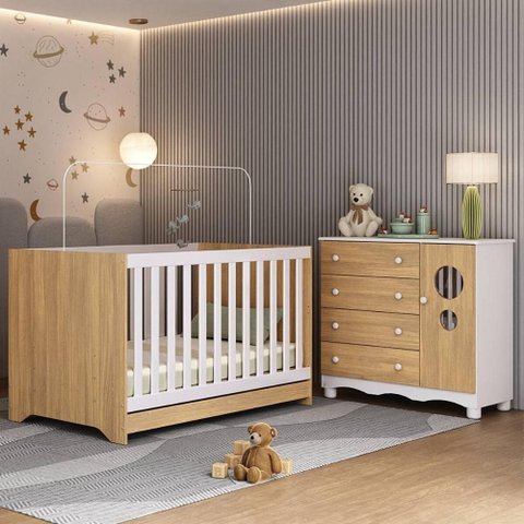 Berço Americano 3 em 1 com Cômoda 1 Porta 4 Gavetas Suspiro Multimóveis Mp4710