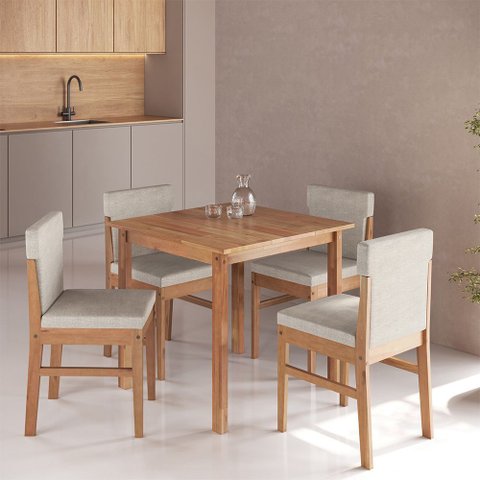 Kit Mesa Genova 80x80 Cm com 4 Cadeiras Arezzo Ideal para Restaurante Comercial - Amêndoa