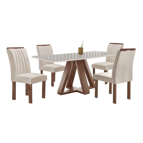 Mesa Kyra 120CMX90CM 4 Cadeiras Arizona Tampo Smart Plus Vidro Off White