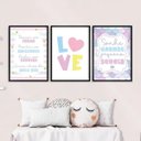 Ver imagem 1 de Kit 3 Quadros Infantis Menina - Fada Sereia Unicórnio 45x34cm - com Vidro:moldura Branca