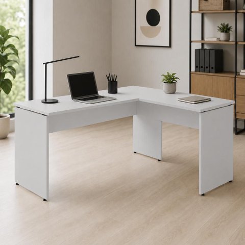 Mesa Escrivaninha em L 135cm x 150cm Pés Painel F5 Office Cor:Cinza