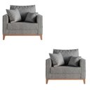 Ver imagem 3 de Kit 02 Poltrona Decorativa Beny Pés Base em Madeira Linho Cor:cinza