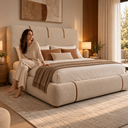 Ver imagem 4 de Conjunto Cama King Cabeceira Star Divani Bouclé Premiun Detalhes em Courino Luxouso Moderna Elegante