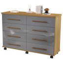 Ver imagem 1 de Cômoda Quarto Jade com 08 Gavetas e Rodízios Cinza/mel