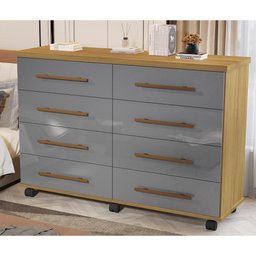 Cômoda Quarto Jade com 08 Gavetas e Rodízios Cinza/mel - 2