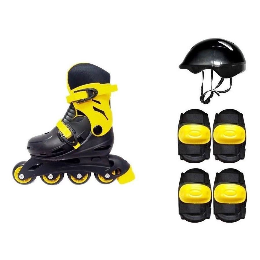 Patins Infantil Roller Inline Ajustável Amarelo 29-32 60Kg - 2