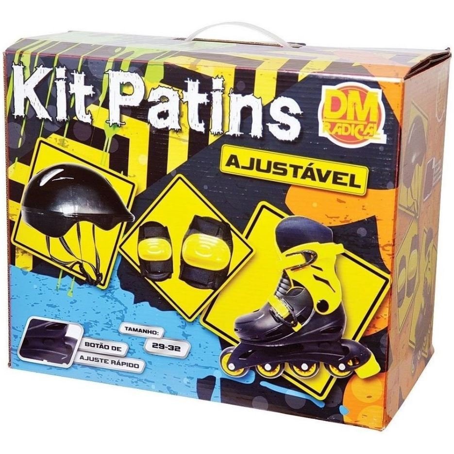 Patins Infantil Roller Inline Ajustável Amarelo 29-32 60Kg - 3